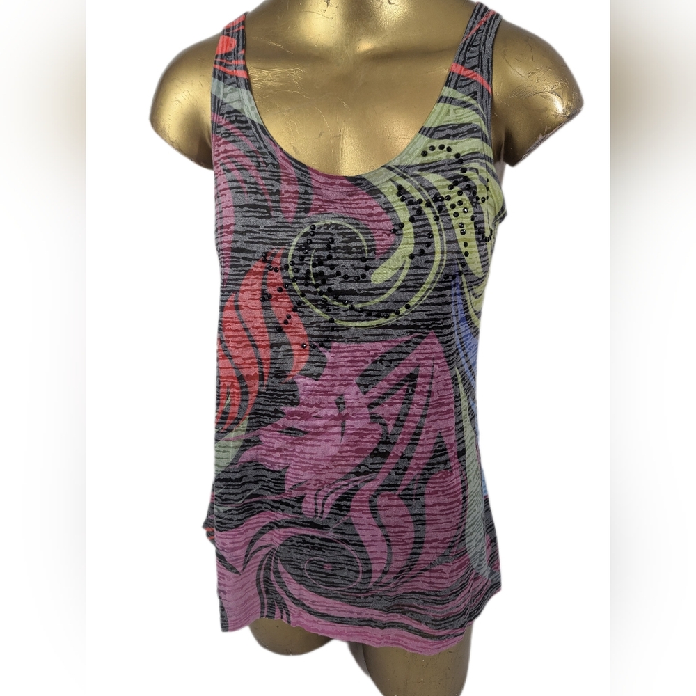 Nally & Millie NWOT Multicolor Abstract Patterned Sleeveless Blouse Bling Medium